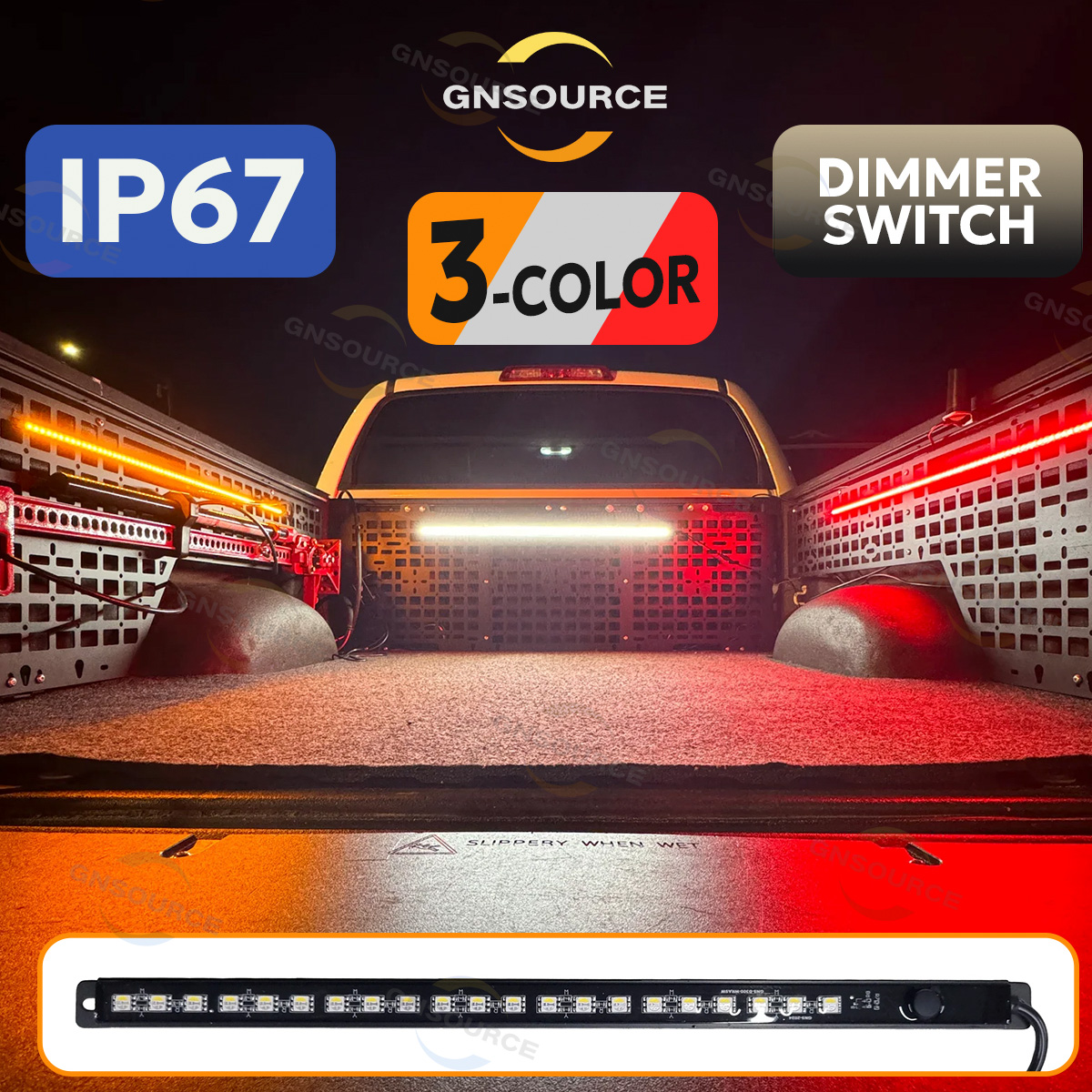 Aluminum Classic Light Strip - 3-COLOR Red + Amber + White, Dimmer Switch - 90cm