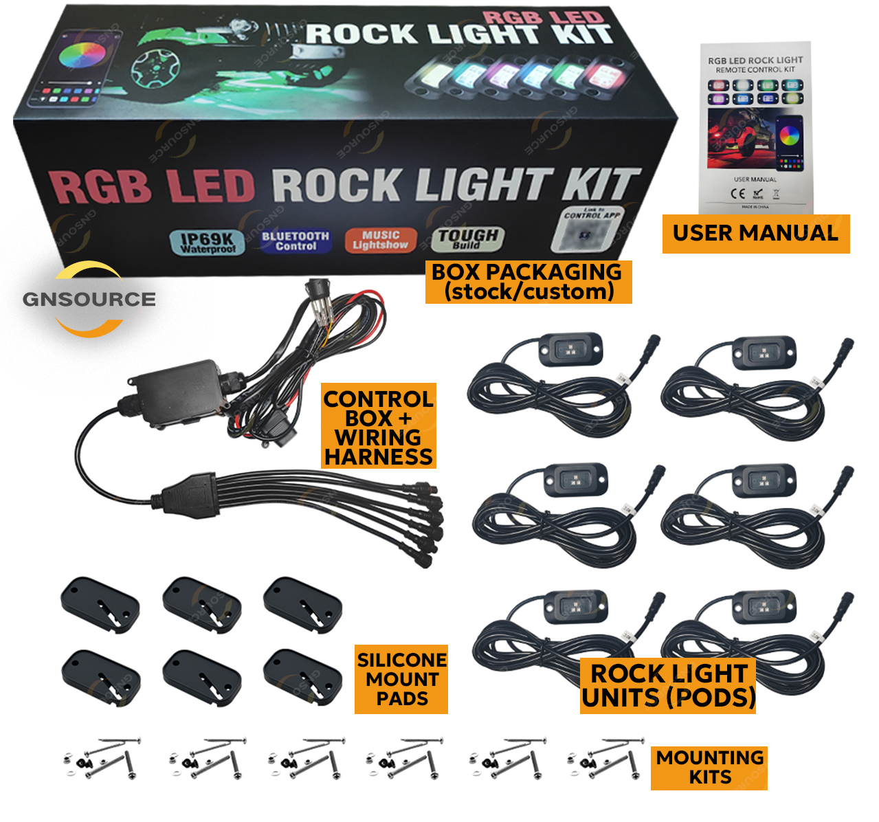 RGB LED Rock Light Bluetooth Kit for 4WD Underglow
